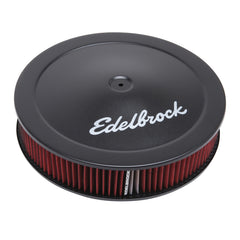 منظف الهواء من Edelbrock Pro-Flo Series Round مقاس 14 بوصة وعنصر قماشي بقاعدة مدفونة 3/8 بوصة باللون الأسود