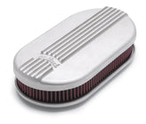 منظف الهواء Edelbrock Classic Series ذو الجزء العلوي من القماش البيضاوي المصنوع من الألومنيوم مقاس 17.5 بوصة × 9.35 بوصة × 3.9 بوصة ساتان