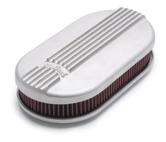 منظف الهواء Edelbrock Classic Series ذو الجزء العلوي من القماش البيضاوي المصنوع من الألومنيوم مقاس 17.5 بوصة × 9.35 بوصة × 3.9 بوصة ساتان