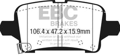 EBC 2016+ Chevrolet Malibu 1.5L Turbo (Elec PB) Redstuff Rear Brake Pads