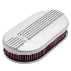 منظف الهواء Edelbrock Classic Series ذو الجزء العلوي من القماش البيضاوي المصنوع من الألومنيوم مقاس 17.5 بوصة × 9.35 بوصة × 3.9 بوصة ساتان