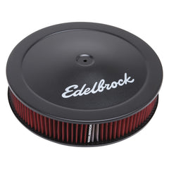 منظف الهواء من Edelbrock Pro-Flo Series Round مقاس 14 بوصة وعنصر قماشي بقاعدة مدفونة 3/8 بوصة باللون الأسود