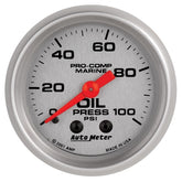 Autometer Marine Silver Oil Pressure 2 1/16in 100 psi Mechanical Gauge