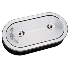 منظف الهواء من Edelbrock Pro-Flo Series بيضاوي من الفولاذ بغطاء 13.5 بوصة × 7 بوصة × 3.5 بوصة مكربن مزدوج من الكروم