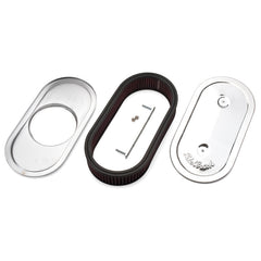 منقي الهواء Edelbrock Pro-Flo Series عنصر قماشي علوي بيضاوي من الفولاذ مقاس 13.5 بوصة × 7 بوصة × 3.5 بوصة من الكروم