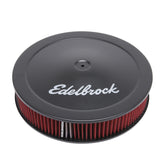 منظف الهواء من Edelbrock Pro-Flo Series Round مقاس 14 بوصة وعنصر قماشي بقاعدة مدفونة 3/8 بوصة باللون الأسود