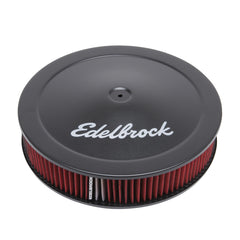 منظف الهواء من Edelbrock Pro-Flo Series Round مقاس 14 بوصة وعنصر قماشي بقاعدة مدفونة 3/8 بوصة باللون الأسود