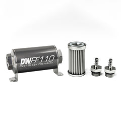 DeatschWerks Stainless Steel 5/16in 5 Micron Universal Inline Fuel Filter Housing Kit (110mm)
