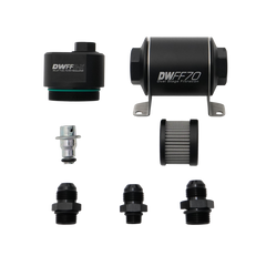 DeatschWerks DWFFR-X 70mm Billet Fuel Filter Regulator - 10 Micron with 8AN Fittings