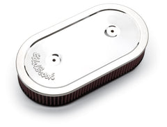 منقي الهواء Edelbrock Pro-Flo Series عنصر قماشي علوي بيضاوي من الفولاذ مقاس 13.5 بوصة × 7 بوصة × 3.5 بوصة من الكروم