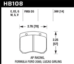 Hawk AP Racing/FF 2000 14mm DTC-60 Rear Race Brake Pads