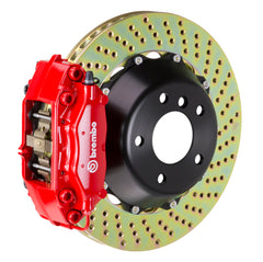 Brembo 89-98 Skyline GTR/99-01 Skyline GTR GT خلفي BBK 4 مكابس مصبوبة مقاس 345x28 دوار مثقوب من قطعتين - أحمر