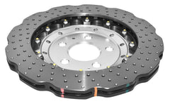DBA 2014+ Audi RS Q3 Front 5000 Series Cross-holeed & Dimpled Rotor with Clear Anodized Cover