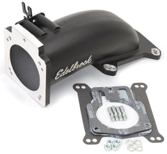 كوع سحب منخفض للغاية من Edelbrock مقاس 90 مم لجسم الخانق مع حافة ذات تجويف مربع باللون الأسود