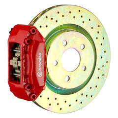 إطارات Brembo Focus S/SE/SEL/Titanium 11-18 Front GT BBK 4 Piston Cast 2pc 310x28 1pc Rotor Drilled-Red