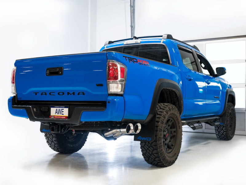 عادم AWE 16-22 Toyota Tacoma 0FG Catback مع BashGuard - أطراف مزدوجة من الكروم الفضي