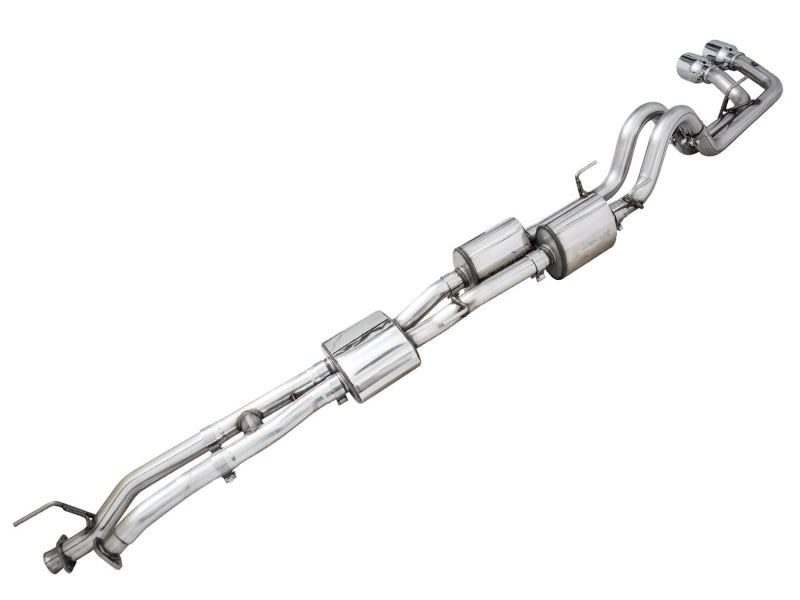 عادم AWE 16-22 Toyota Tacoma 0FG Catback مع BashGuard - أطراف مزدوجة من الكروم الفضي
