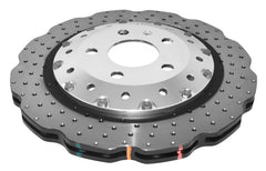 DBA 2014+ Audi RS Q3 Front 5000 Series Cross-holeed &amp; Dimpled Rotor with Clear Anodized Cover