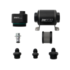 DeatschWerks DWFFR-X 70mm Billet Fuel Filter Regulator - 10 Micron with 6AN Fittings