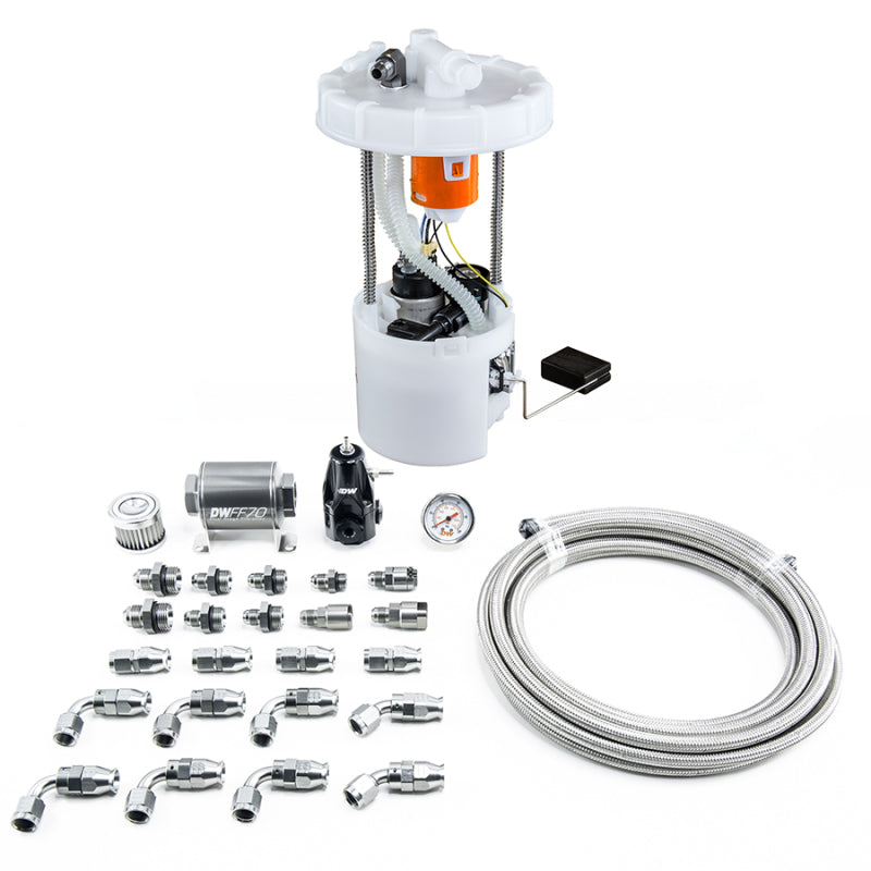 وحدة مضخة DeatschWerks 06-11 Honda Civic Si K20 DW400 ومجموعة الإرجاع مع خطوط وقود PTFE