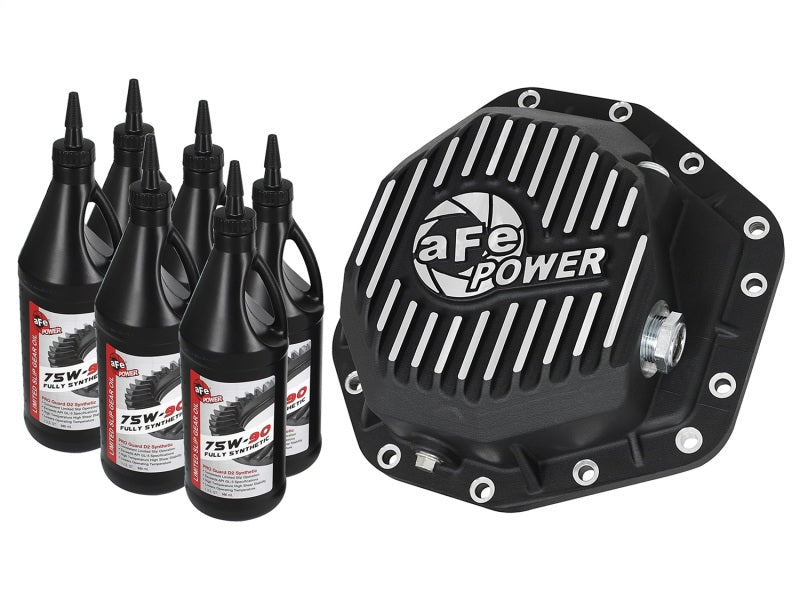 غطاء تفاضلي خلفي من سلسلة aFe Power Pro باللون الأسود مع زعانف ميكانيكية لشاحنات Ford Diesel V8-6.7L موديلات 17-19