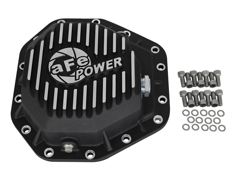 غطاء تفاضلي خلفي من سلسلة aFe Power Pro باللون الأسود مع زعانف ميكانيكية لشاحنات Ford Diesel V8-6.7L موديلات 17-19