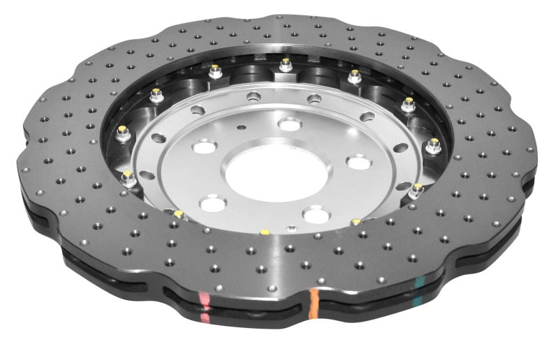 DBA 2014+ Audi RS Q3 Front 5000 Series Cross-holeed &amp; Dimpled Rotor with Clear Anodized Cover