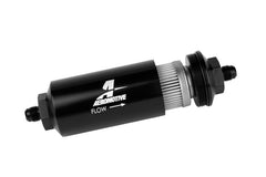 فلتر خطي AeroMotive - (AN-6 ذكر) عنصر شبكي من الفولاذ المقاوم للصدأ مقاس 40 ميكرون بلمسة نهائية سوداء لامعة