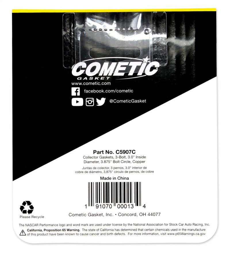 مجمع رأس نحاسي مقاس 3.0 بوصة من Cometic - منفذ DIA مقاس 0.043 بوصة/دائرة برغي مقاس 3.875 بوصة