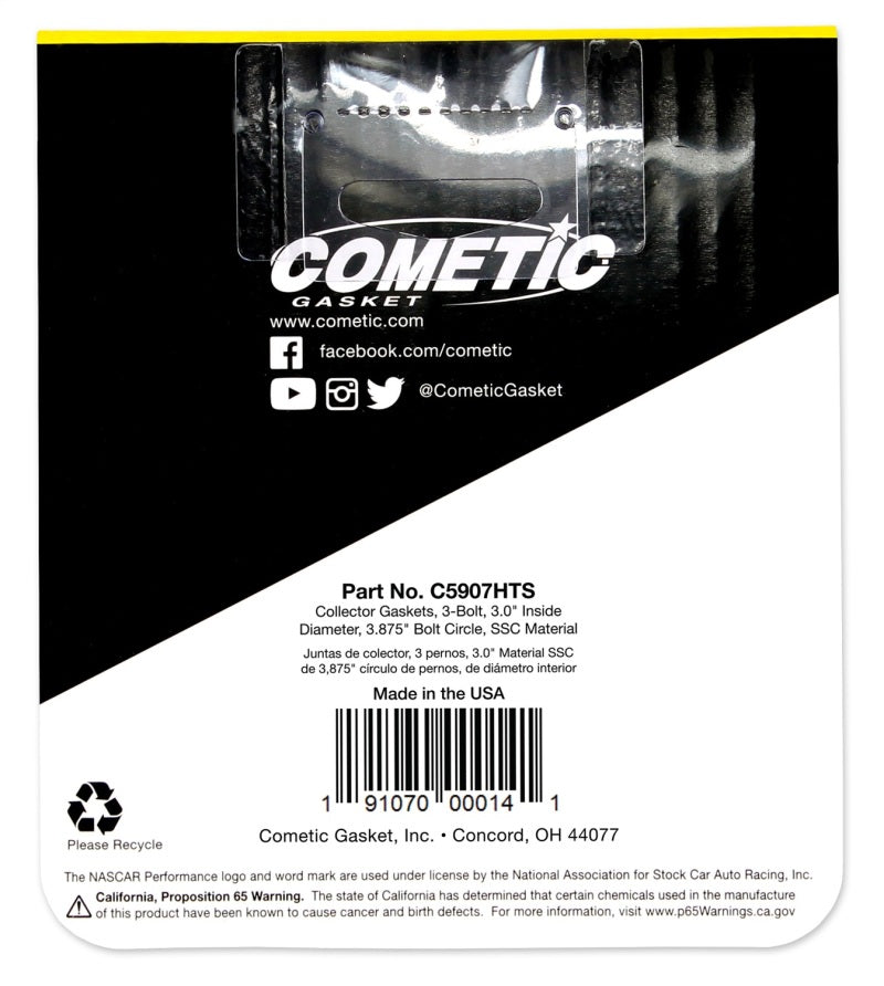 طقم حشوات تجميع رأس الأسطوانة HTS مقاس 3.0 بوصة من Cometic - منفذ DIA مقاس 0.060 بوصة/دائرة برغي مقاس 3.875 بوصة