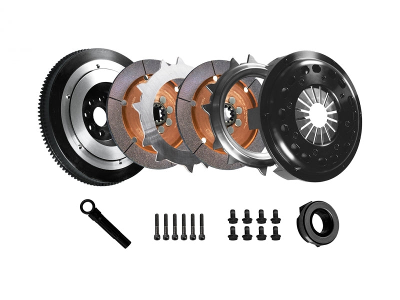 قابض DKM من السيراميك ثنائي القرص لسيارة BMW E34/E36/E39/E46/Z3 (6 أسطوانات) مع دولاب الموازنة (عزم دوران 650 قدمًا/رطلًا)