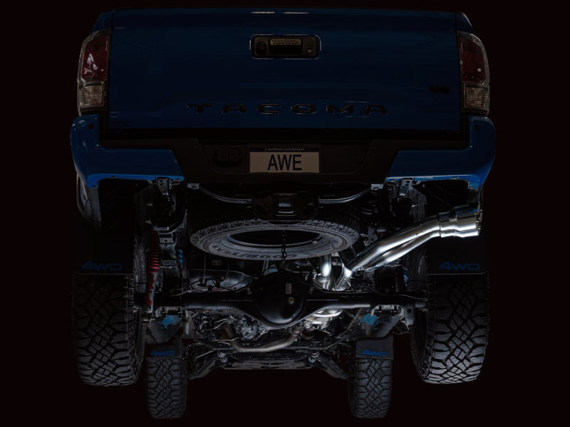 عادم AWE 16-22 Toyota Tacoma 0FG Catback مع BashGuard - أطراف مزدوجة من الكروم الفضي