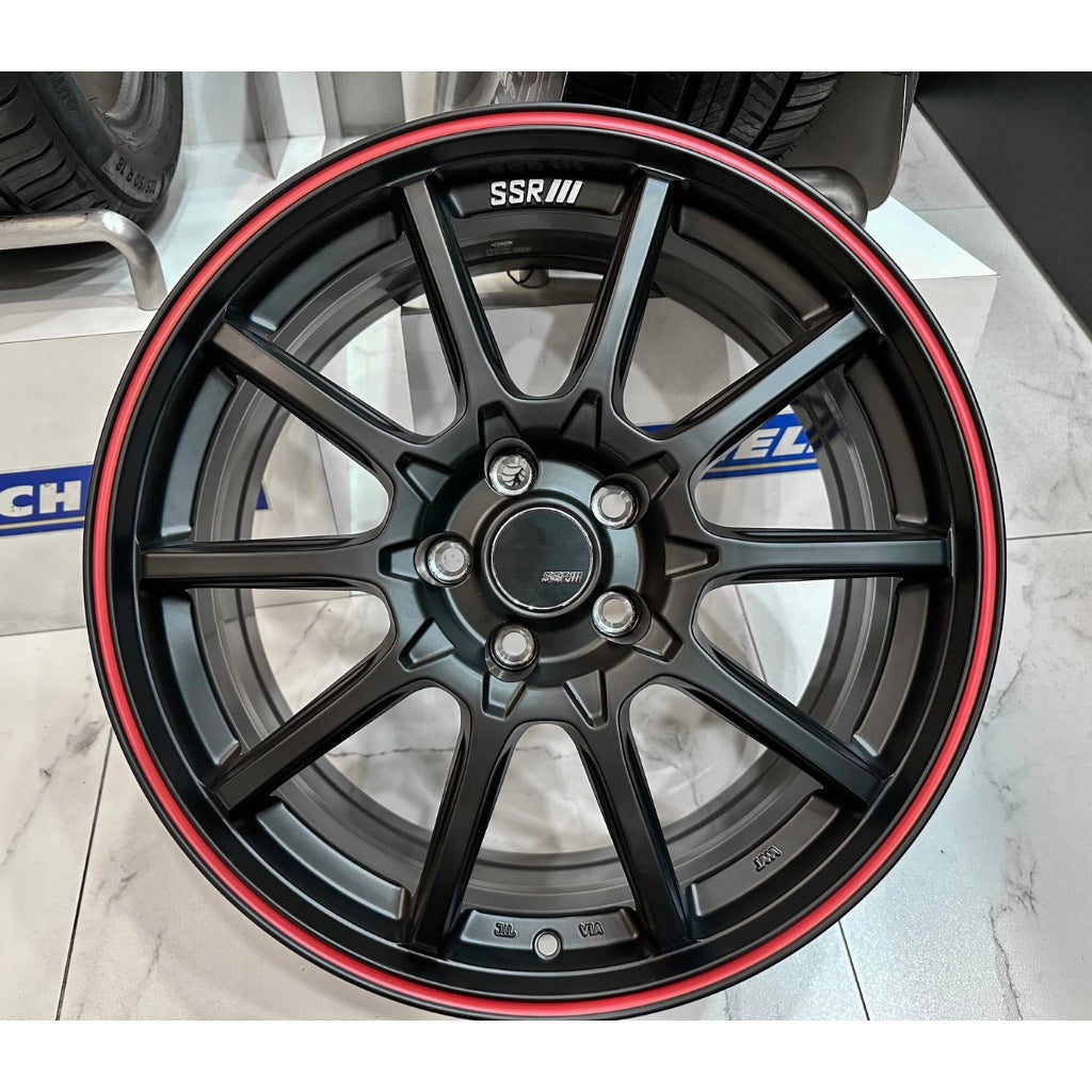 SSR GTV05 5x114.3 17x7.0 Offset 42 Flat Black w/ Red Line